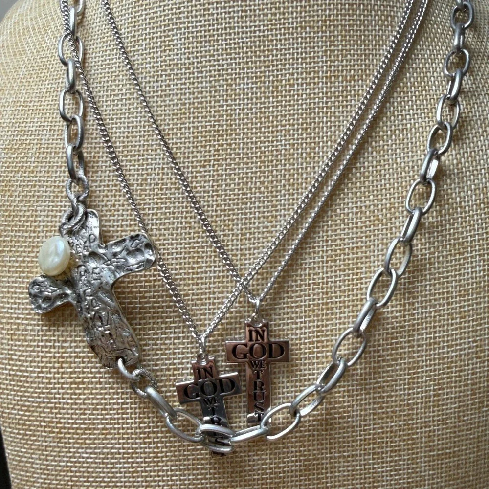 Religious Gothic Grunge Cross Necklace Bundle Lot of 3 Unbranded